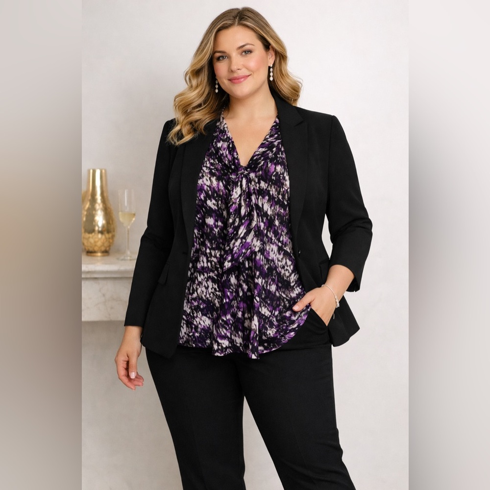 Tahari Arthur S Levine XL Purple Abstract Sleeveless  Draped Neck Career blouse